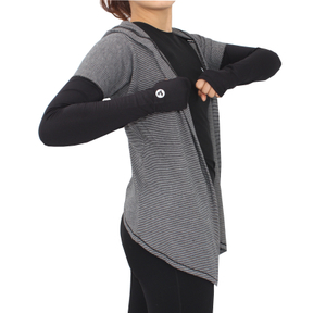 Женский полосатый активный повседневный свободный кардиган с открытым передом, укороченные топы, накидка, рубашка с капюшоном для йоги